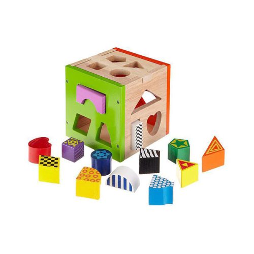 Cub din lemn potrivire forme colorate, 15 piese, Eichhorn