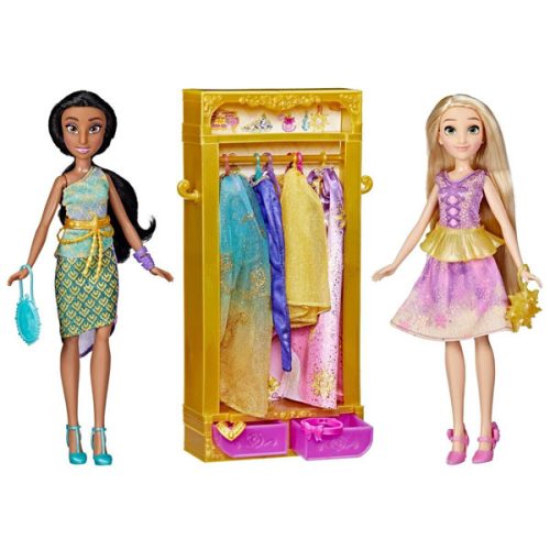 Set papusi Disney Princess, Jasmine si Rapunzel cu garderoba, F5066