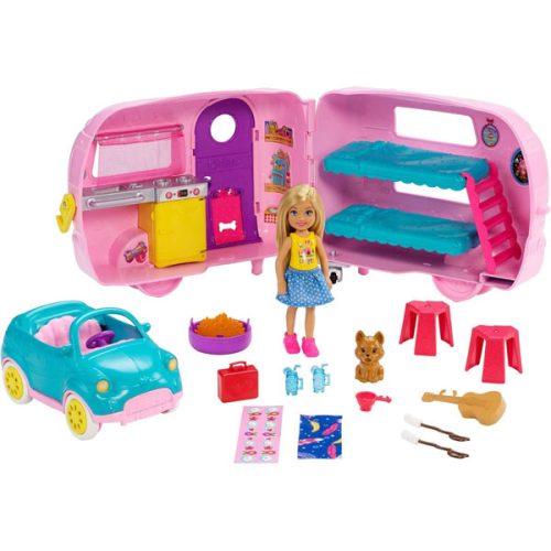Set de joaca Barbie Family & Friends,  Rulota cu accesorii si papusa Chelsea