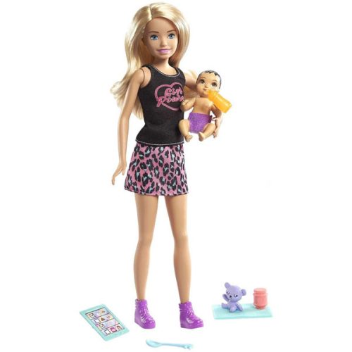 Papusa Barbie Skipper First Jobs - Babysitter, blonda, cu bebelus, GRP13, 27cm