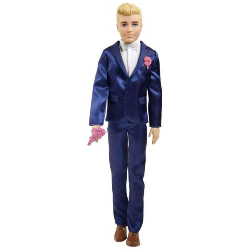 Papusa Barbie Ken Groom, in costum albastru de mire, GTF36, 29cm