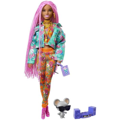 Papusa Barbie Extra Style cu codite roz impletite