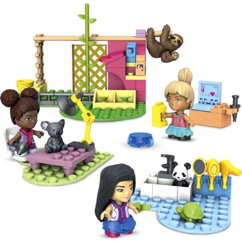 Set de constructie Mega Construx Barbie, Îngrijirea animalelor 97 piese si 15 accesorii