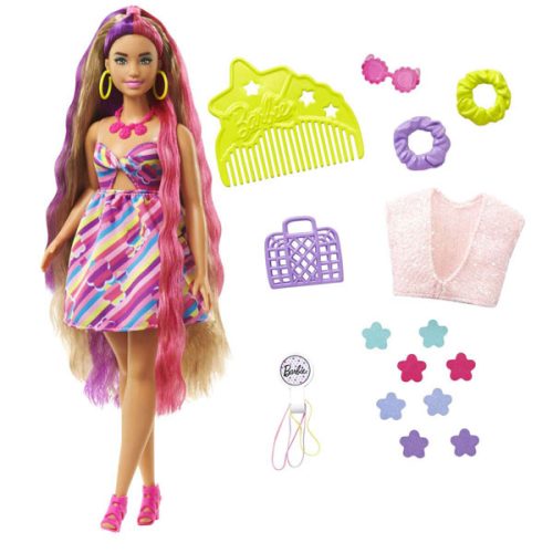 Papusa Barbie Totally Hair, bruneta, 15 accesorii, HCM89, 29cm