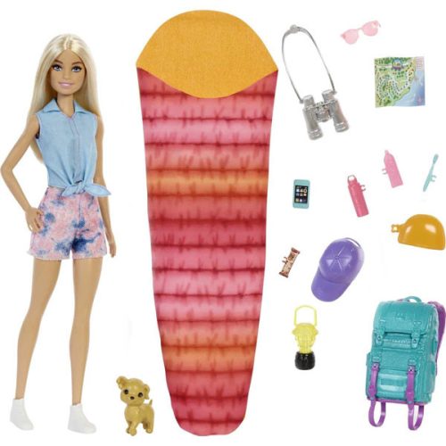 Papusa Barbie Malibu - Barbie la camping cu catelusa, 14 accesorii