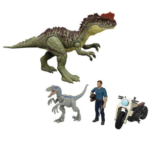 Set 3 figurine Jurassic World Dominion, Yangchuanosaurus, Velociraptor Blue si Owen, HLP79